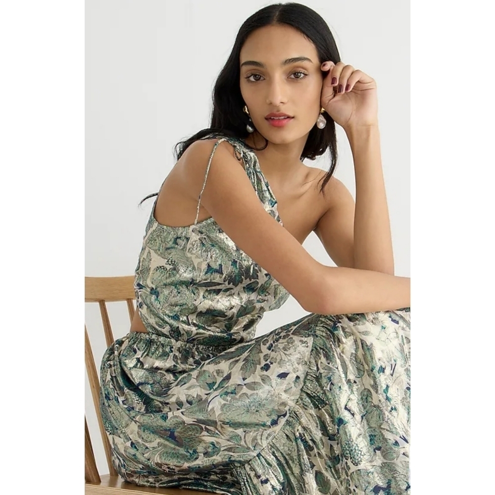LAST ONE - J.Crew Collection one-shoulder cutout dress in floral Lurex® chiffon - Picture 2 of 13